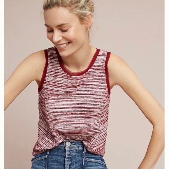 Anthropologie Vanessa Virginia Tank Top Indira Textured Striped Red White M - Picture 1 of 12